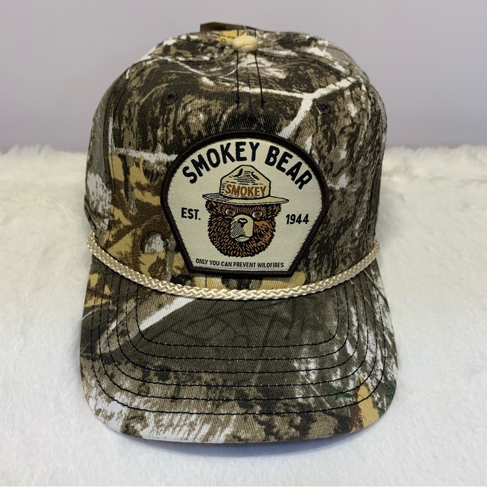 Smokey The Bear Forest Camo Snapback Trucker Hat Rope Accent Mad Engine OSFM - Picture 3 of 10